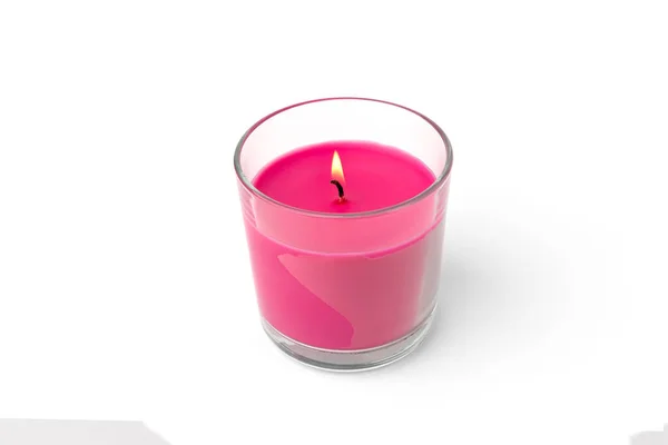 Roze Aromatische Kaars Geïsoleerd Witte Achtergrond — Stockfoto