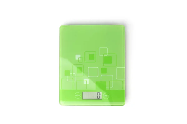 Green Electronic Kitchen Scale Isolated White Background — Stock Photo, Image