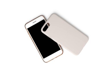 Beyaz arkaplanda izole edilmiş cep telefonu için plastik arka kapak