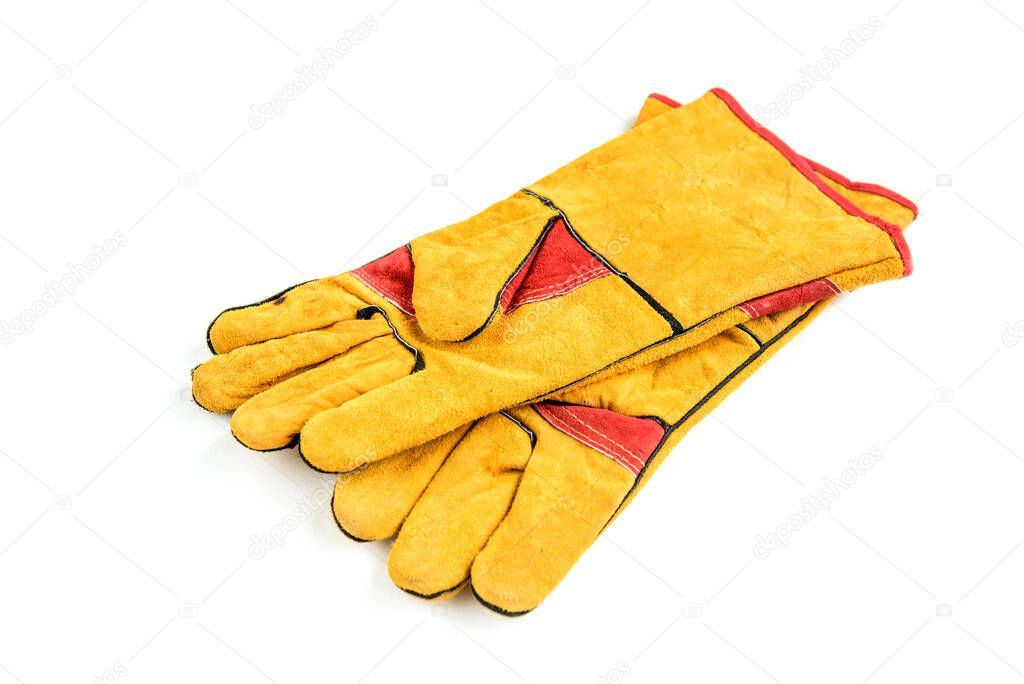 Yellow protective gloves isolated on white background