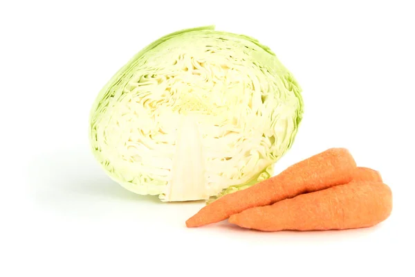 Λάχανο Και Καρότο Που Απομονώνονται Λευκό Φόντο — Φωτογραφία Αρχείου