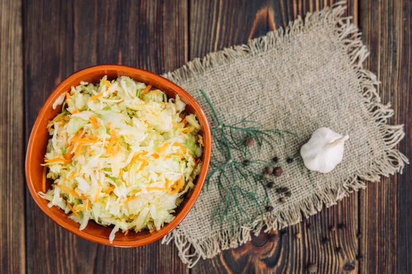 Fresh Cabbage Carrots Salad Wooden Table — Stock Photo, Image