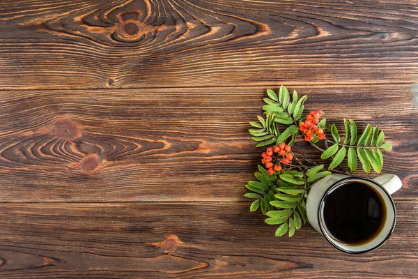 Taza Rowan Sobre Fondo Madera Temporada Gripe Otoño Enfermedad — Foto de Stock