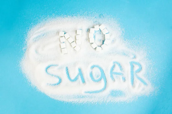 Words Sugar Written Sugar Blue Background — Stock Photo, Image