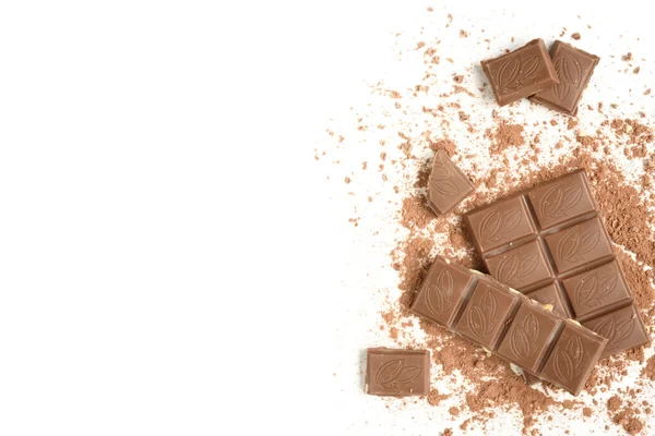 Beyaz Arkaplanda Izole Edilmiş Sütlü Çikolata Parçaları — Stok fotoğraf
