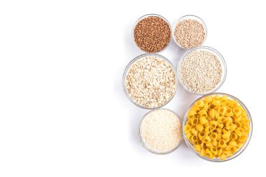 Karbonhidrat, patates ve grat. Makarna, mercimek, karabuğday, buğday ve fasulye..