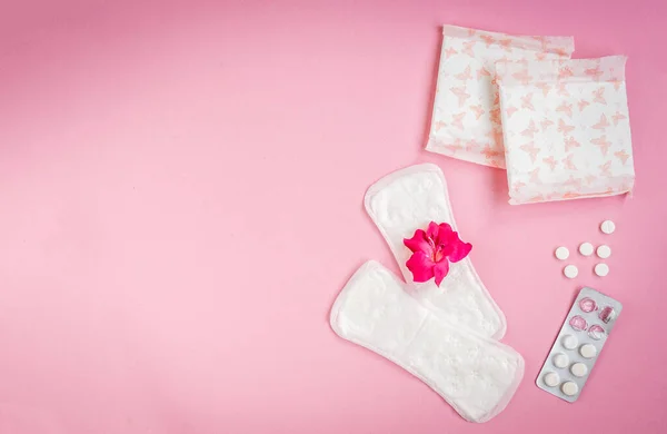 Woman Hygiene Protection Sanitary Pads Pink Background — Stock Photo, Image