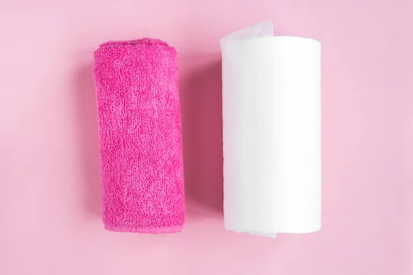 Cloth Towel Paper Towels Pink Background Skincare — Stock Photo, Image
