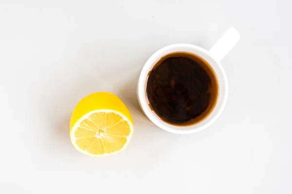 Taza Caliente Con Limón Sobre Fondo Gris Enfermedad Catarral Temporada — Foto de Stock