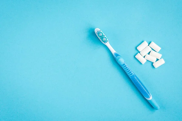 Tooth Brush Gum Blue Background Cleaning Protection Teeth — Stock Photo, Image