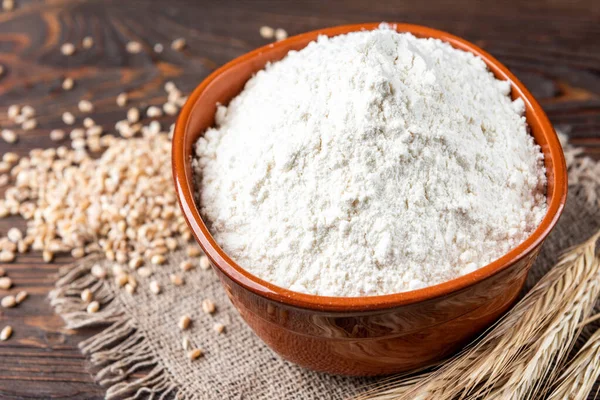 Wheat Flour Wooden Background — Stock Photo, Image