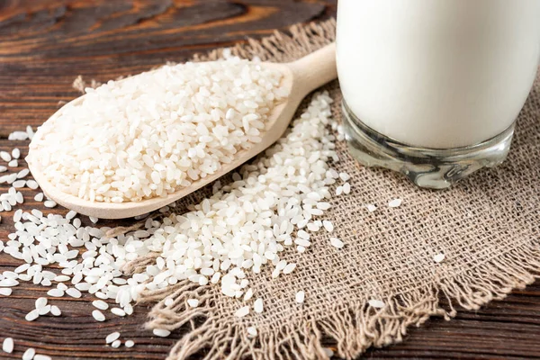 Rice Milk Wooden Background — Stock Photo, Image