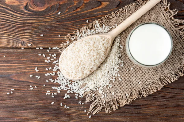 Rice Milk Wooden Background — Stock Photo, Image