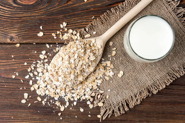 Oat Milk Wooden Background — Stock Photo, Image