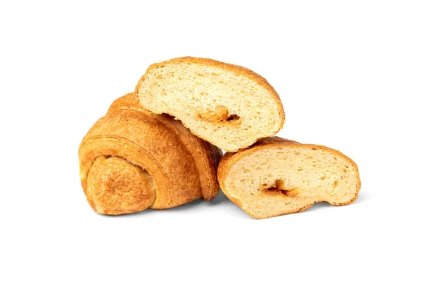 Croissant Con Leche Condensada Aislada Sobre Fondo Blanco —  Fotos de Stock