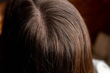 Gri saçlı, kahverengi bir kadını doğramak.. 