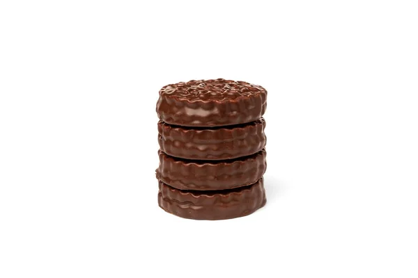 Chokladkakor Med Kokt Kondenserad Mjölk Isolerad Vit Bakgrund Chokladpaj — Stockfoto