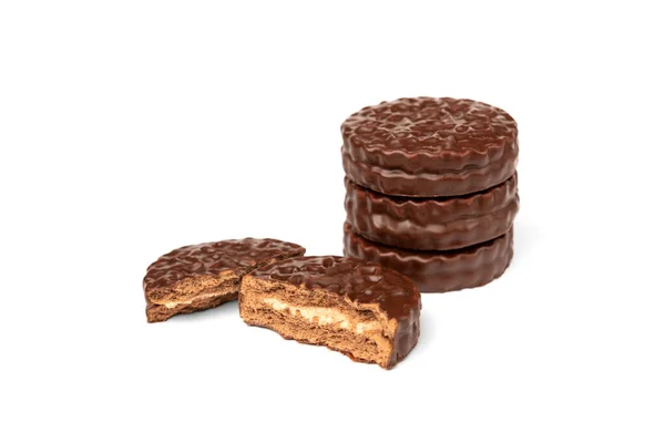 Čokoládové Sušenky Vařeným Kondenzovaným Mlékem Izolovaným Bílém Pozadí Čokoládový Koláč — Stock fotografie