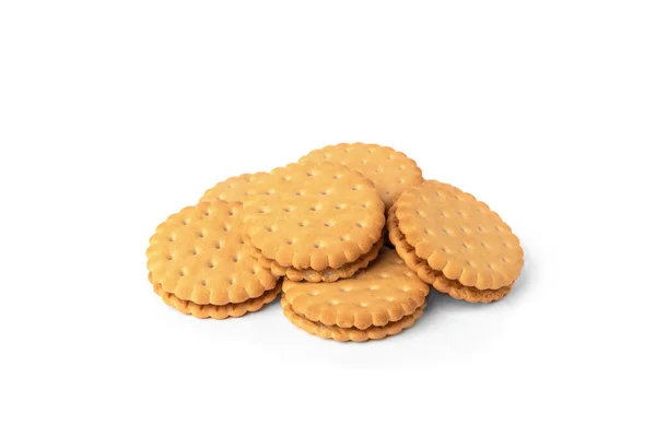 Cookies Med Mjölk Fyllning Isolerad Vit Bakgrund — Stockfoto