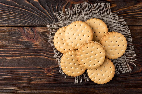 Cookies Milk Filling Dark Wooden Background — Stock Photo, Image