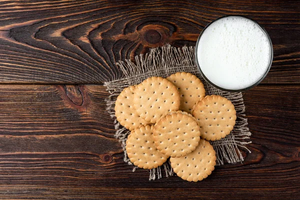 Cookies Milk Filling Dark Wooden Background — Stock Photo, Image