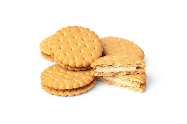 Cookies Com Recheio Leite Isolado Fundo Branco — Fotografia de Stock