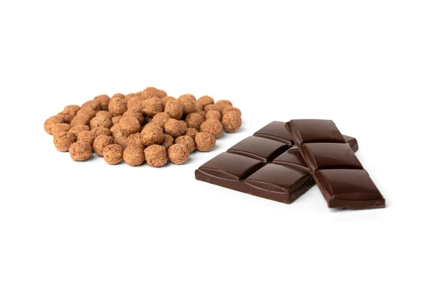Chocolate Dried Balls Chocolate Bar Isolated White Background — Stock Photo, Image