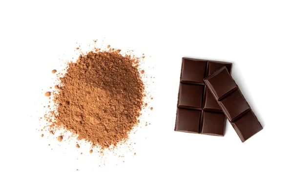 Barra Chocolate Cacau Isolado Fundo Branco — Fotografia de Stock