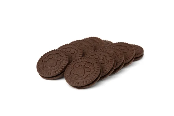 Csokoládé Cookie Tej Kitöltése Elszigetelt Fehér Alapon — Stock Fotó