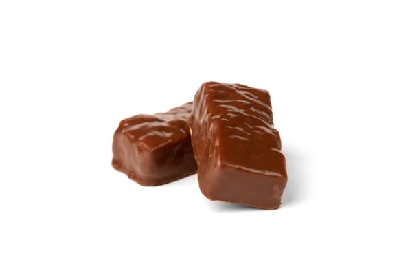 Chocolate Doce Com Caramelo Amendoim Isolado Fundo Branco — Fotografia de Stock