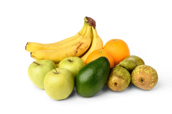 Plátano Naranja Aguacate Pera Manzana Verde Aislados Sobre Fondo Blanco — Foto de Stock