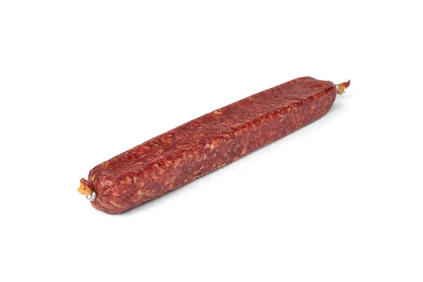 Salsicha Salame Isolado Fundo Branco — Fotografia de Stock