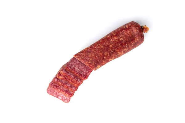 Salami Worst Geïsoleerd Witte Achtergrond — Stockfoto