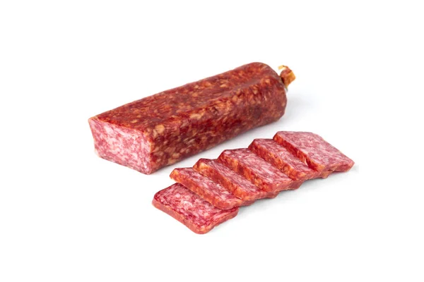 Salami Wurst Isoliert Auf Weißem Hintergrund — Stockfoto