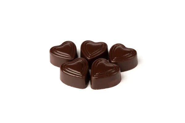 Čokoládové Bonbóny Tvaru Srdce Izolované Bílém Pozadí — Stock fotografie