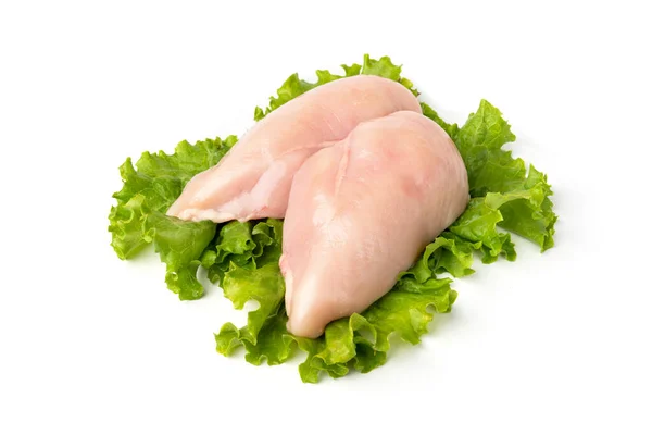 Ακατέργαστο Στήθος Κοτόπουλου Σαλάτα Απομονωμένη Λευκό Φόντο — Φωτογραφία Αρχείου