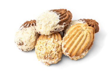 Shortbread cookies with peanut and coconut isolated on white background.