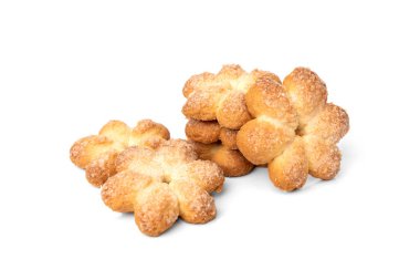 Shortbread cookies in shape flower isolated on white background.