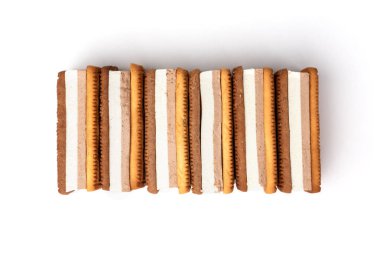 Sandwich of cookies with souffle isolated on white background.