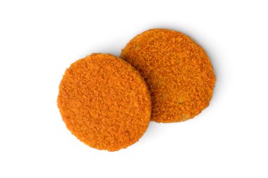 Beyaz arka planda balık burgeri izole edilmiş. Üst görünüm.