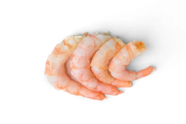 Peeled Shrimps Isolated White Background Top View — Stock Photo, Image