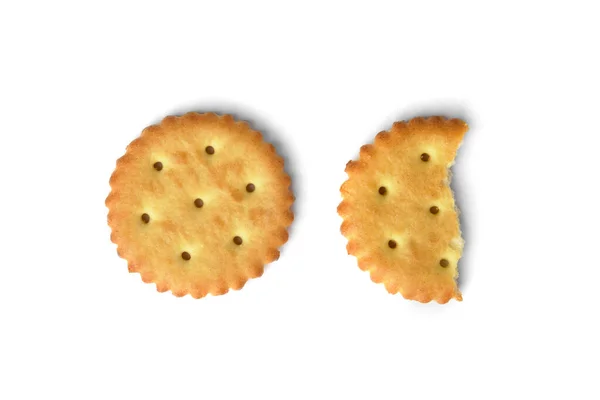 Zout Crackers Geïsoleerd Witte Achtergrond Bovenaanzicht — Stockfoto