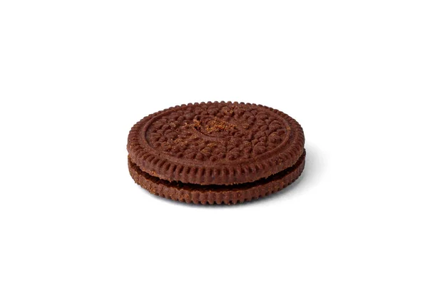 Csokoládé Cookie Tej Kitöltése Elszigetelt Fehér Háttér — Stock Fotó