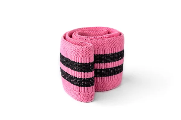 Růžový Elastický Textilní Proužek Pro Fitness Izolované Bílém Pozadí — Stock fotografie