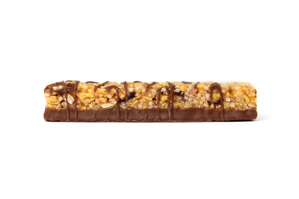 Granola Tyčinka Čokoládou Izolované Bílém Pozadí — Stock fotografie