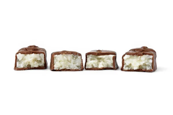 Barra Chocolate Com Recheio Coco Isolado Fundo Branco — Fotografia de Stock