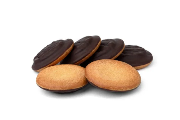 Pilha Biscoitos Chocolate Com Geléia Laranja Isolada Fundo Branco — Fotografia de Stock