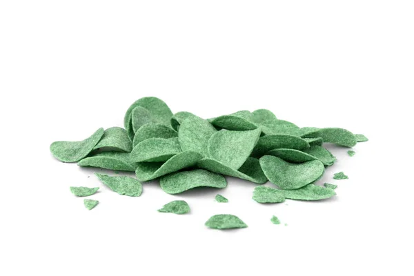 Pile Croustilles Vertes Avec Oignon Vert Isolé Sur Fond Blanc — Photo
