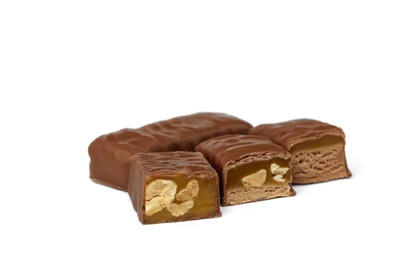 Tři Druhy Čokoládových Bonbónů Nugátem Karamelem Ořechy — Stock fotografie