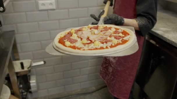 Frissen Elkészített Pizza Közelről — Stock videók